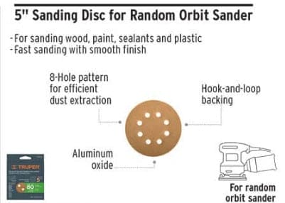 Truper 60 Gram, Round Orbit Grinder Sanding Paper Disc,  5PCS for Wood Sanding Buffing Polishing - 17848 For Sale